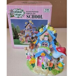 Cottontale Cottages Spring Bunny Easter Village SCHOOL painted cottage w/ Box